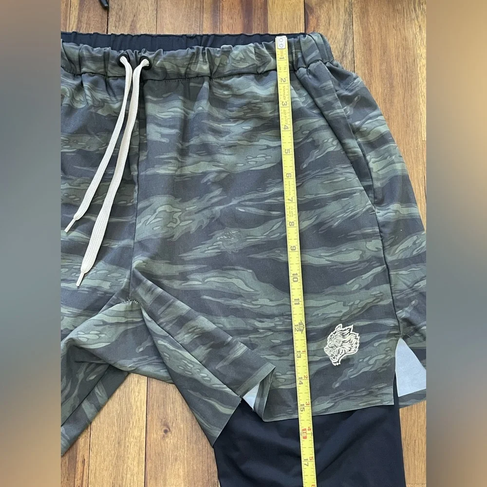 Darc Sport Wolves Camo Layered Athletic Shorts with Black compression Leggings